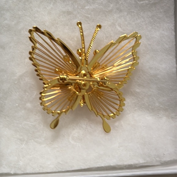 Monet Butterfly Brooch Pin Gold Tone Rhinestones Vintage Signed - Picture 2 of 5